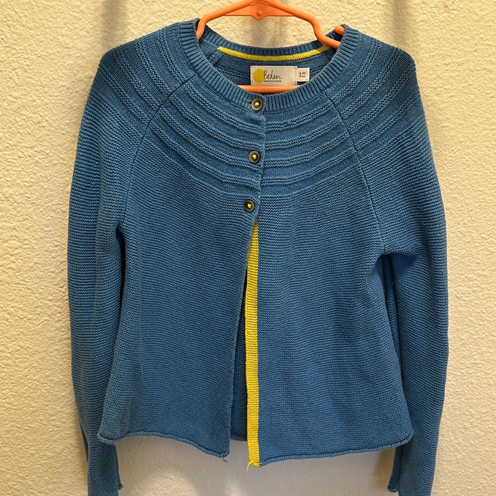 Mini Boden blue cardigan size 8-9 like new